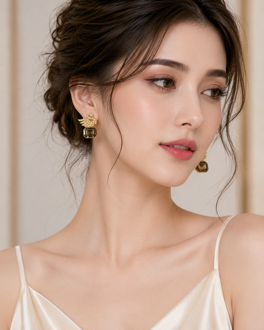 Korean Elegant Swan Crystal Stud Earrings for Women | Gold-Plated Rhinestone Bird Design Earrings |Beautiful Gemstone Fashion Jewelry for Girls & Women