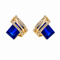 FASSSIONS Blue Crystal Stud Earrings for Women | Gold Plated Geometric Square Earrings | Korean Style Rhinestone Statement Earrings