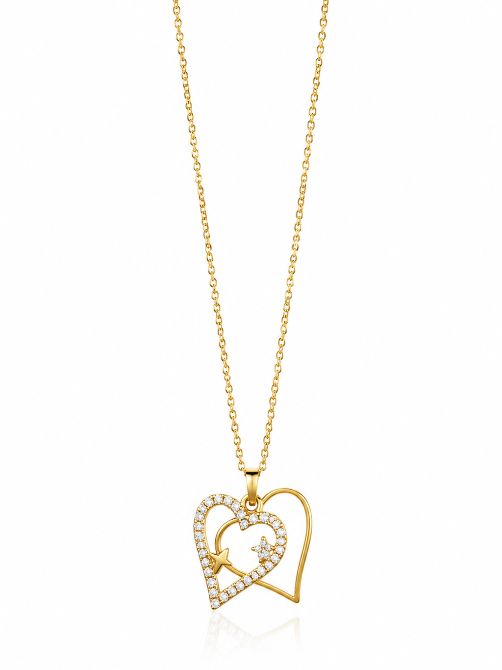 SERENAIRE Gold-Plated Double Heart Pendant Necklace for Women | Cubic Zirconia Heart Chain | Elegant Fashion Jewelry