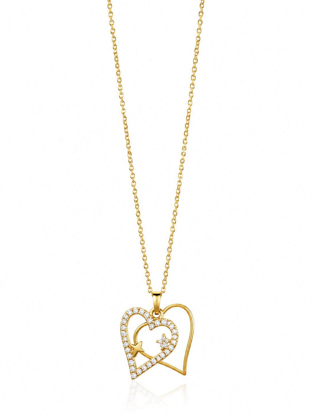 SERENAIRE Gold-Plated Double Heart Pendant Necklace for Women | Cubic Zirconia Heart Chain | Elegant Fashion Jewelry
