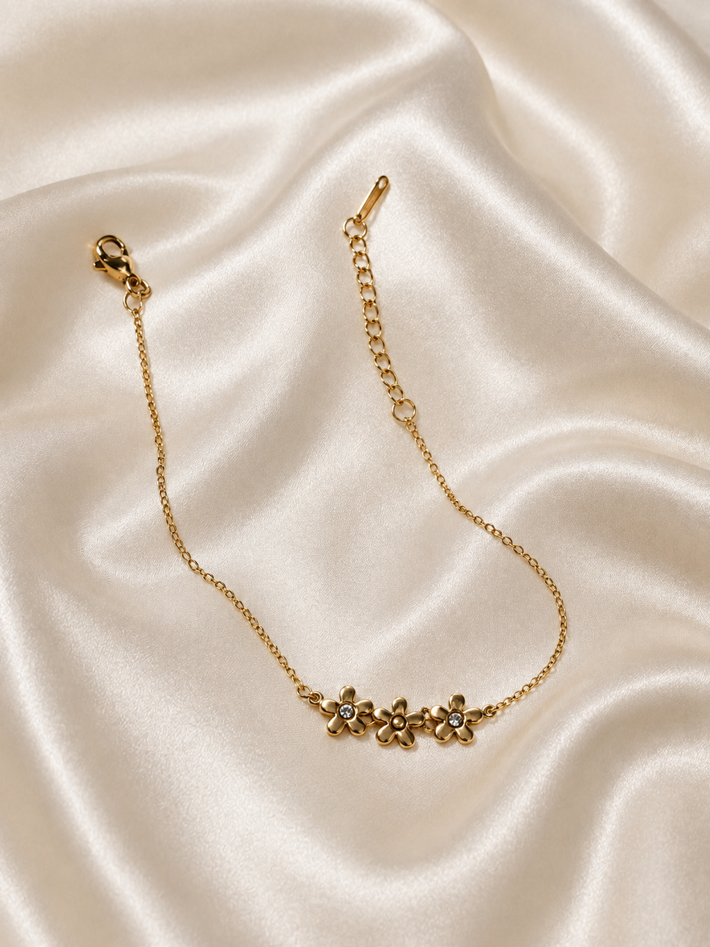 Gold Plated Floral Anklet for Women | Dainty Flower Charm Adjustable Chain Anklet | Elegant Everyday Foot Jewelry Gift for Girls & Women