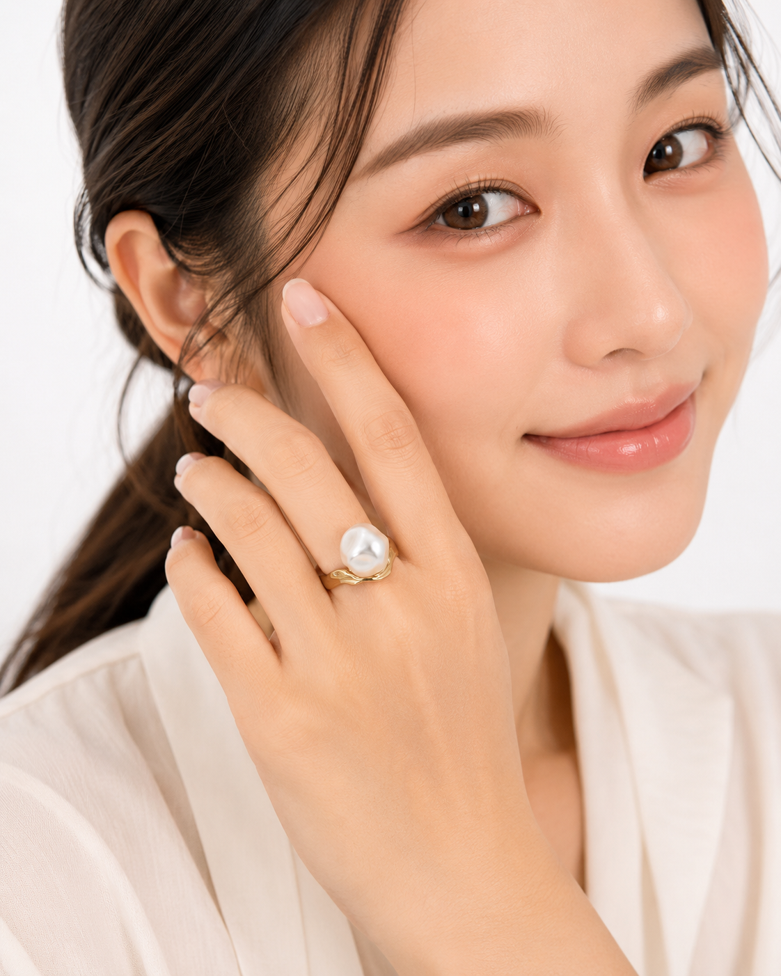 Adjustable Pearl Ring for Women | Elegant Gold-Tone Statement Ring | Open-Size Fashion Ring for Women & Girls