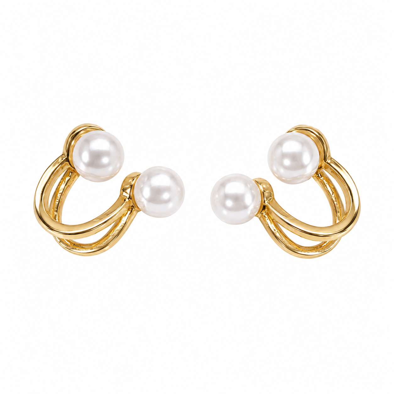 FASSION Korean Double Pearl Gold-Plated Earrings for Women | Elegant Luxury Pearl Stud Earrings | Trendy Korean Fashion Jewelry for