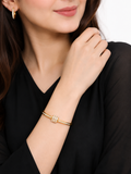 Elegant Gold-Plated Open Cuff Bracelet for Women with Crystal Studded Accent | Adjustable Fashion Bangle for Daily, Party & Wedding