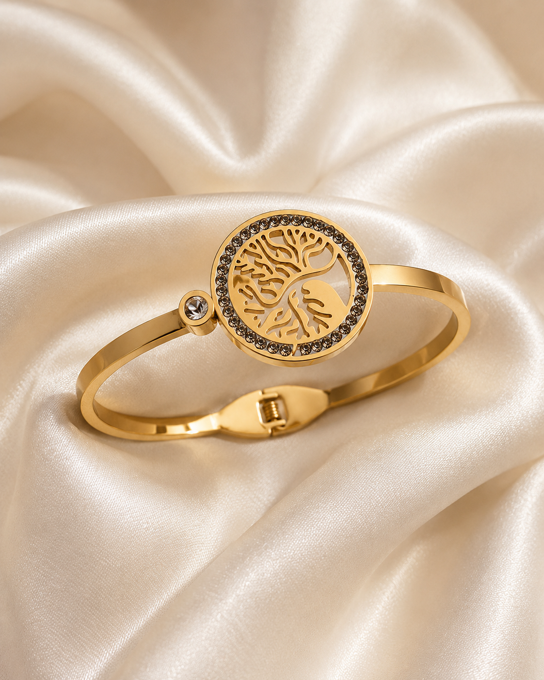 FASSION Tree of Life Gold-Plated Bracelet for Women | Crystal Studded Adjustable Cuff Bangle | Elegant Fashion Jewelry