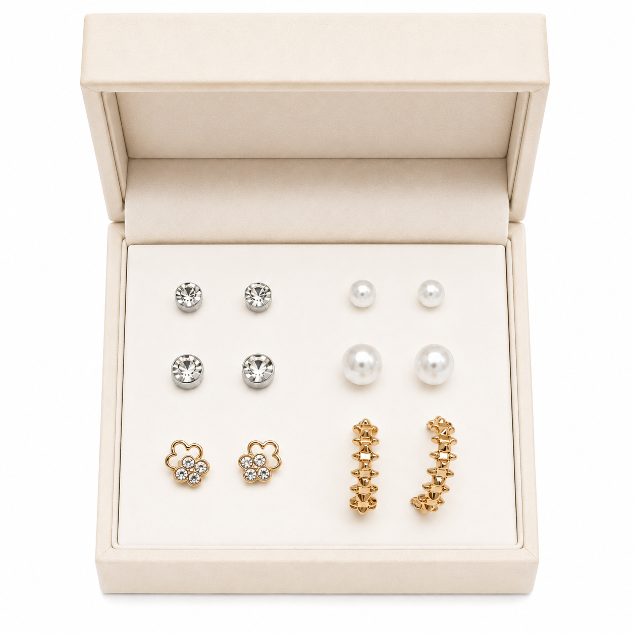 Earring Combo Set for Women & Girls | Crystal Studs, Pearl Earrings, Floral Crystal Studs & Gold Huggie Hoop Earring
