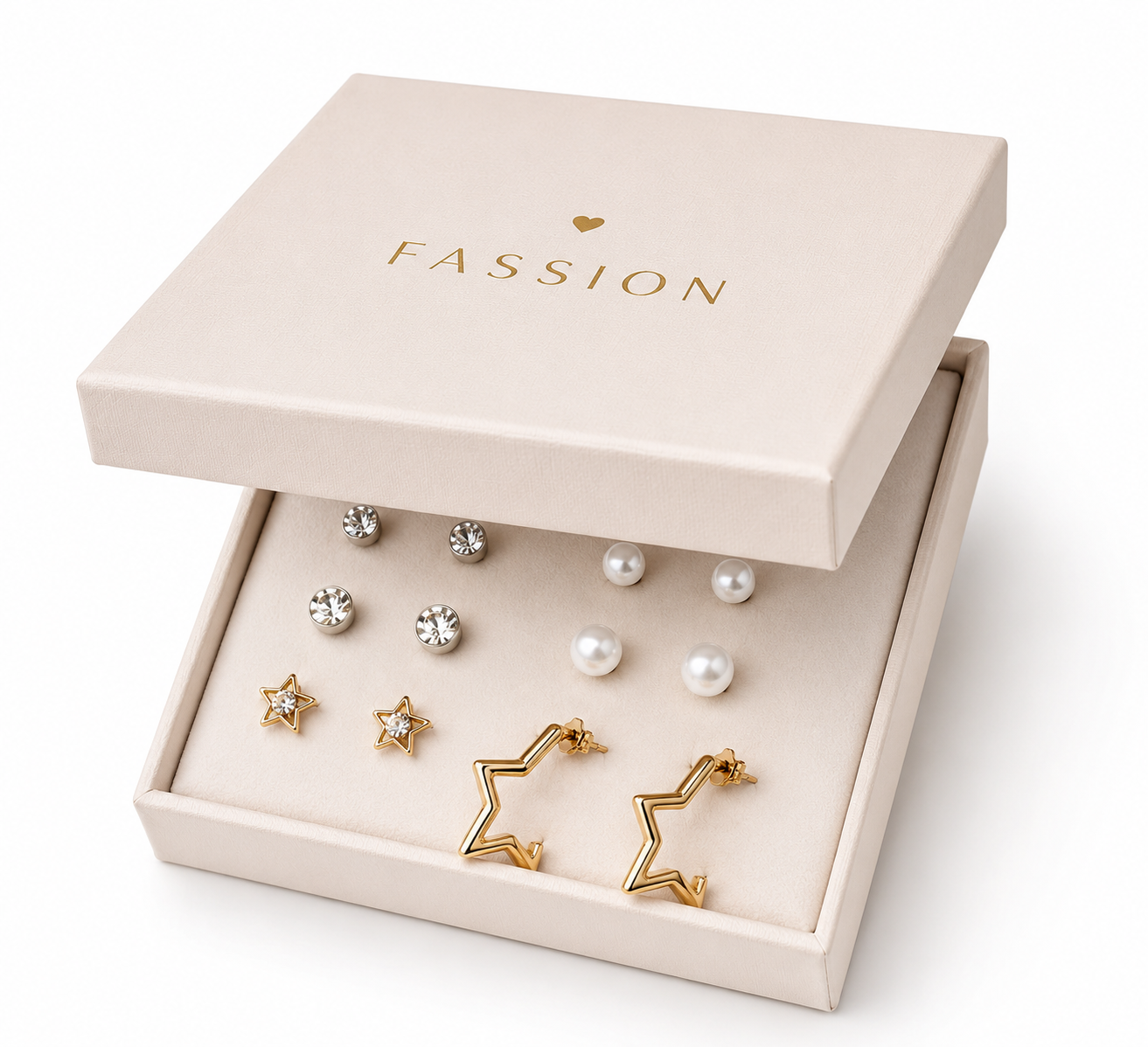 6 Pairs Earring Combo Set for Women & Girls | Crystal Studs, Pearl Earrings, Star Studs & Gold Star Hoop Earrings | Fashion Jewelry for Girls & Women