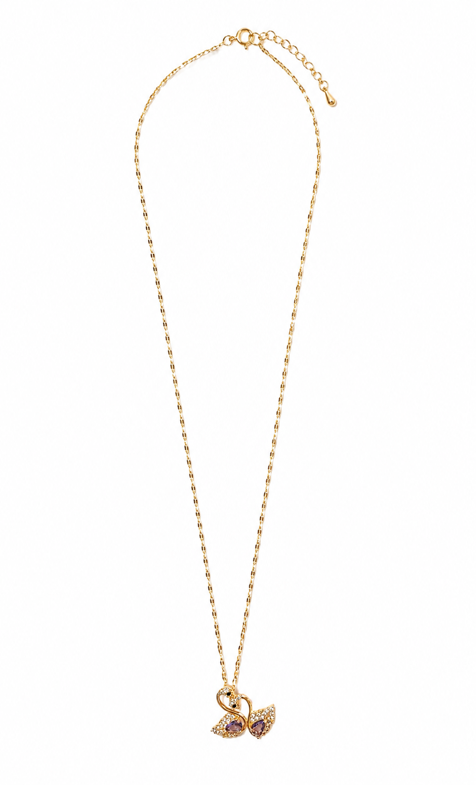Fasssions Gold-Tone Swan Pendant Necklace for Women with Lavender Crystal Stones | Elegant Swan Charm | Adjustable Chain Fashion Jewelry