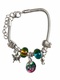Charm Bracelet for Women – Silver Plated Adjustable Bracelet with Butterfly, Floral Pendant, Seahorse & Crystal Glass Beads Fashion Jewelry Gift for Girls & Women