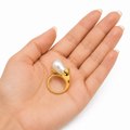 Adjustable Pearl Ring for Women | Elegant Gold-Tone Statement Ring | Open-Size Fashion Ring for Women & Girls