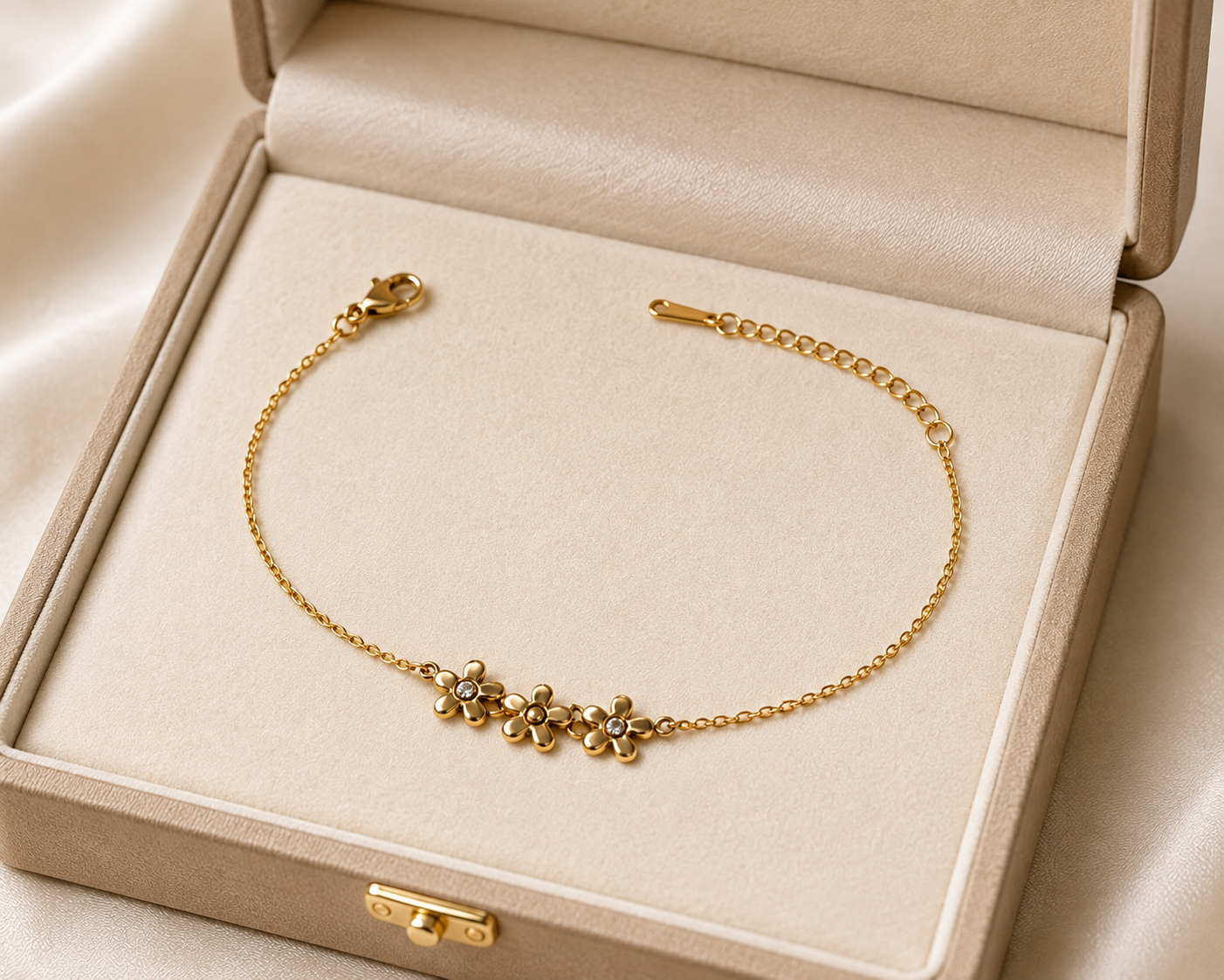 Gold Plated Floral Anklet for Women | Dainty Flower Charm Adjustable Chain Anklet | Elegant Everyday Foot Jewelry Gift for Girls & Women