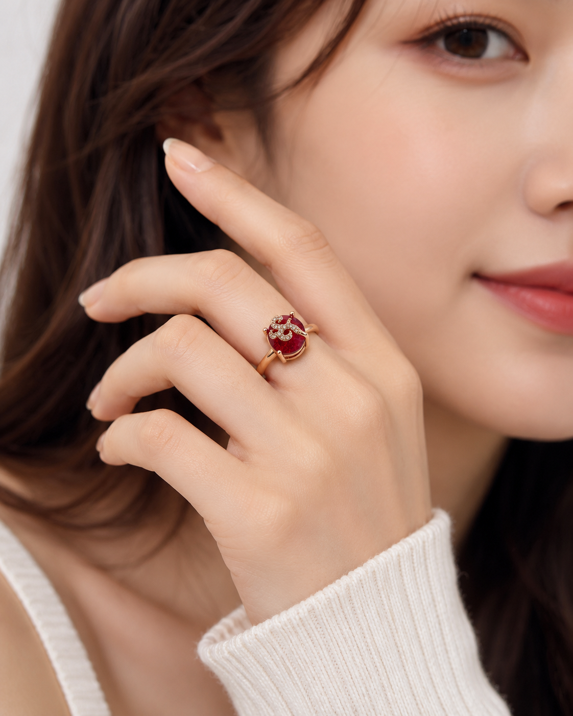 Red Crystal Ring for Women | Adjustable Oval White Stone Ring with Sparkling Zircon Design | Elegant Fashion Finger Ring (Copy) (Copy)
