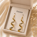 Korean Style Gold Spiral Drop Earrings for Women – Elegant Twisted Dangle Earrings with Crystal Accent | Lightweight Fashion Jewelry for Girls & Women