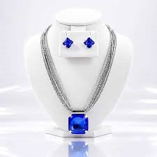 Fasssions Silver-Plated Blue Crystal Pendant Necklace for Women | Multi-Strand Chain with Square Cubic Zirconia Pendant | Elegant Jewelry Set for Party, Wedding & Daily Wear