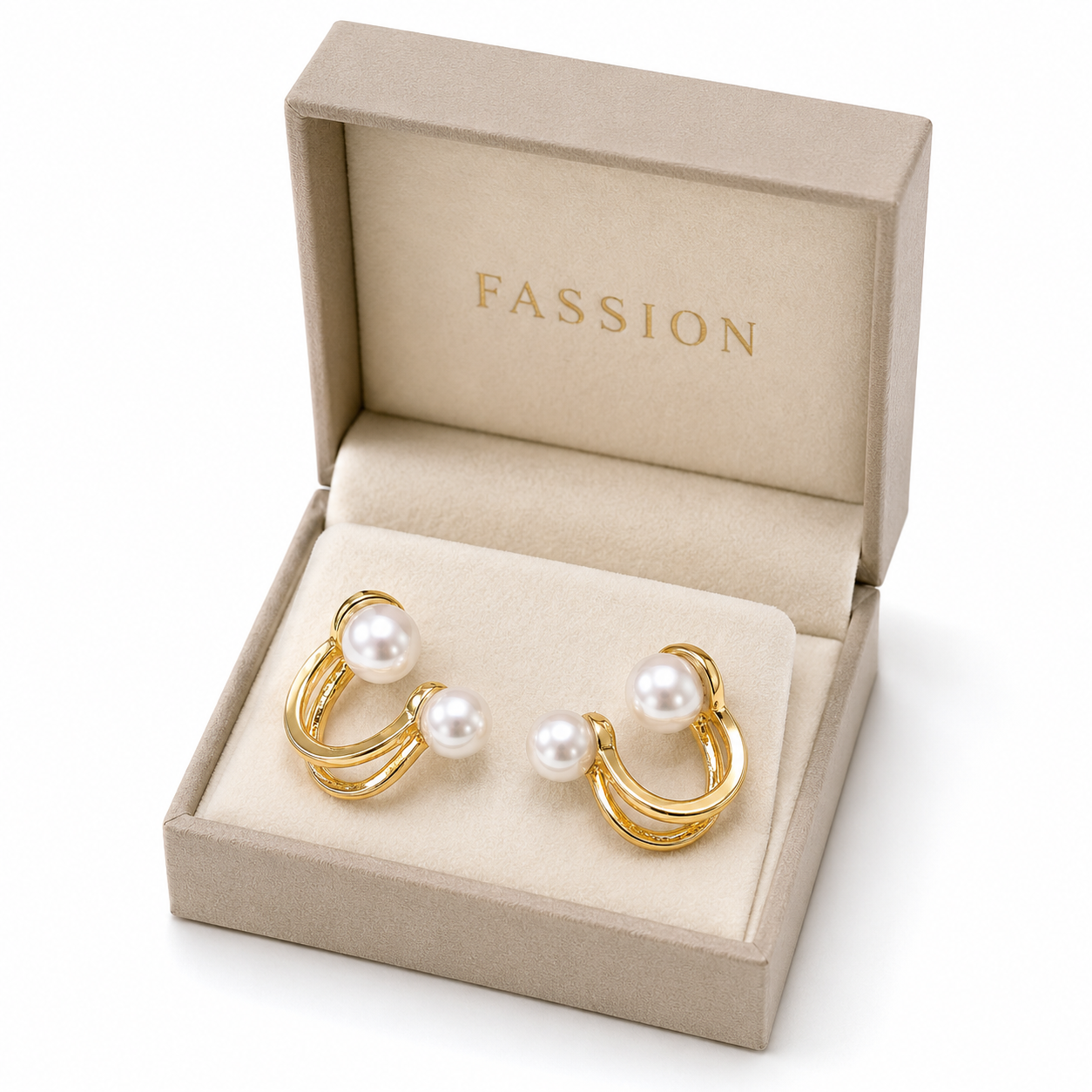FASSION Korean Double Pearl Gold-Plated Earrings for Women | Elegant Luxury Pearl Stud Earrings | Trendy Korean Fashion Jewelry for