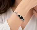 Elegant Silver-Tone Black Circular Cuff Bangle Bracelet for Women | Stainless Steel Open Cuff Bracelet | Minimalist Fashion Jewelry