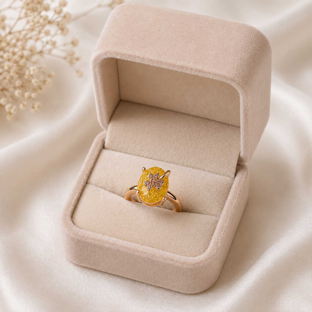 Yelllow Crystal Ring for Women | Adjustable Oval White Stone Ring with Sparkling Zircon Design | Elegant Fashion Finger Ring