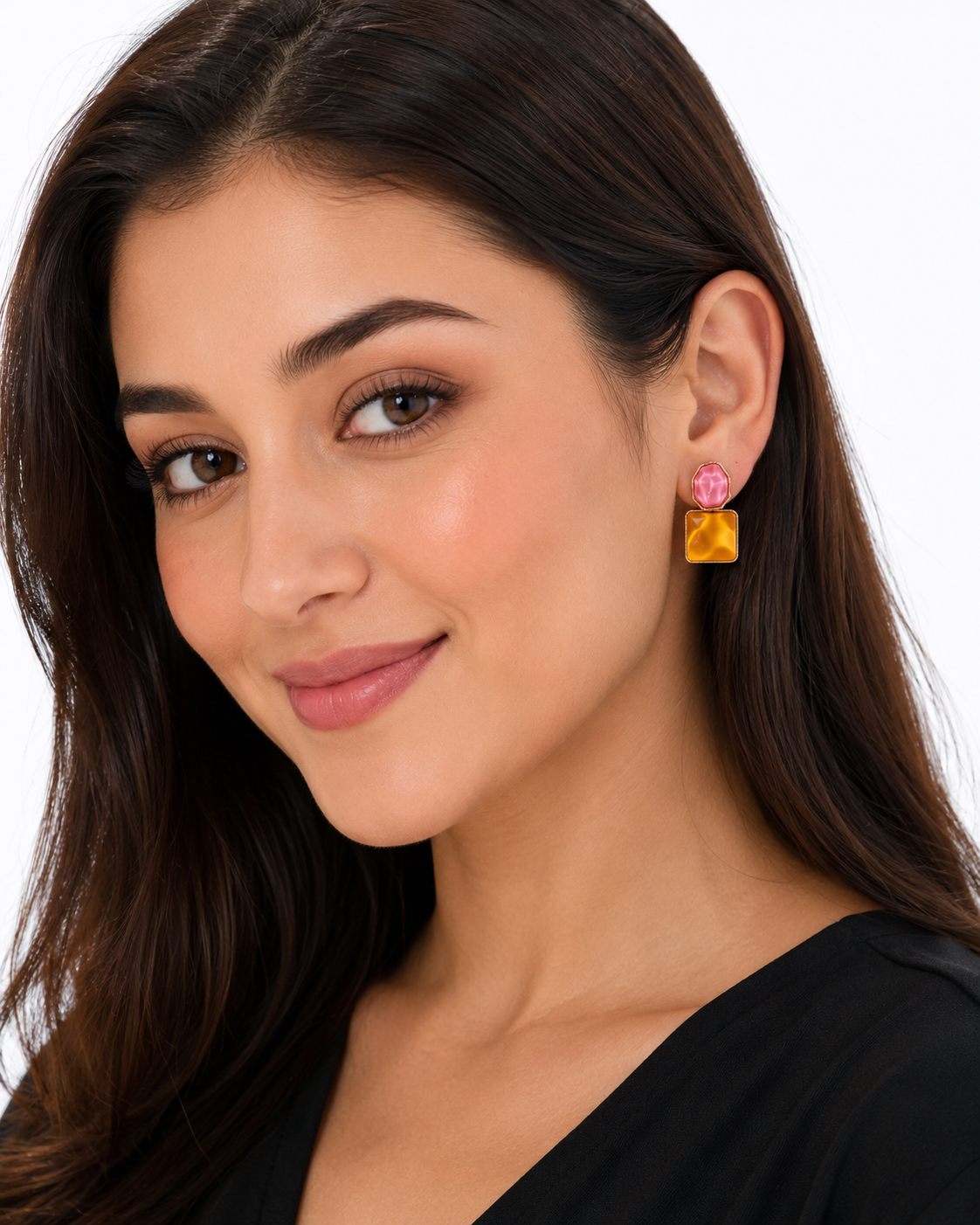 FASSSIONS Korean Orenge & Red Geometric Drop Earrings for Women | Gold Plated Statement Earrings | Lightweight Fashion Jewelry