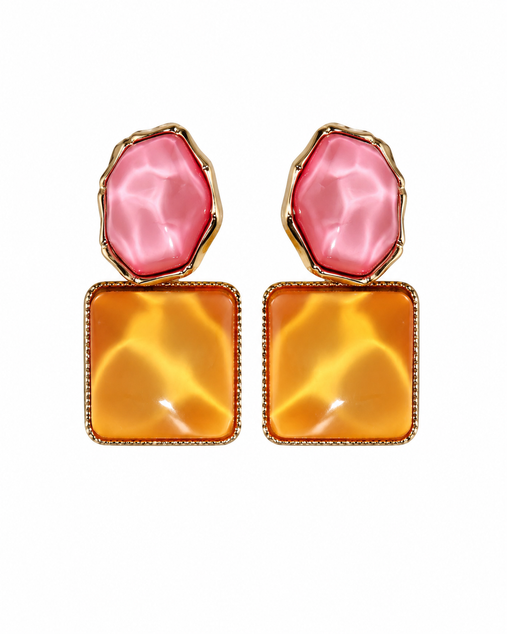 FASSSIONS Korean Orenge & Red Geometric Drop Earrings for Women | Gold Plated Statement Earrings | Lightweight Fashion Jewelry