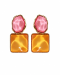 FASSSIONS Korean Orenge & Red Geometric Drop Earrings for Women | Gold Plated Statement Earrings | Lightweight Fashion Jewelry