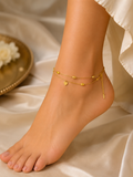 FASSSIONS Gold-Plated Double Layer Heart Charm Anklet for Women & Girls | Adjustable Korean Style Ankle Bracelet