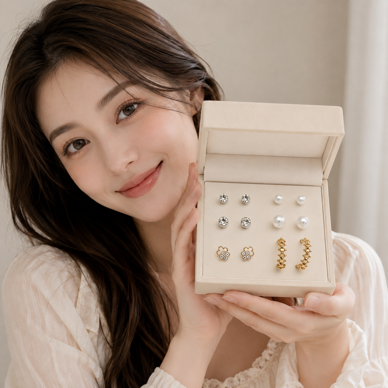 Earring Combo Set for Women & Girls | Crystal Studs, Pearl Earrings, Floral Crystal Studs & Gold Huggie Hoop Earring