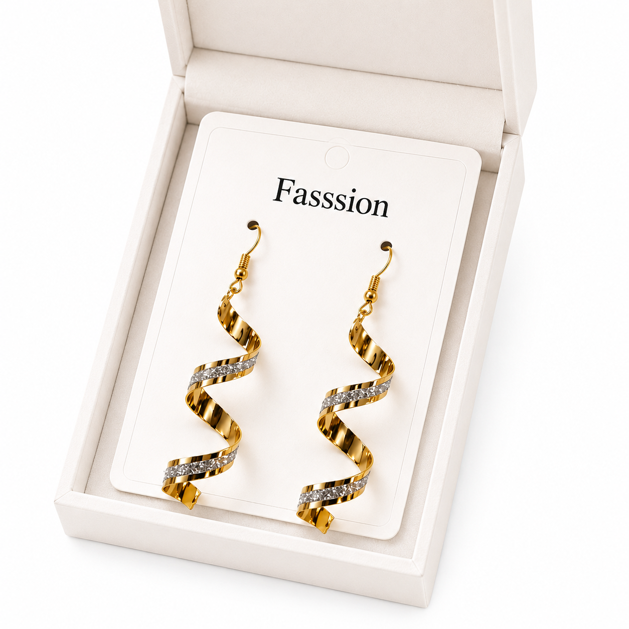 Korean Style Gold Spiral Drop Earrings for Women – Elegant Twisted Dangle Earrings with Crystal Accent | Lightweight Fashion Jewelry for Girls & Women