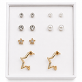 6 Pairs Earring Combo Set for Women & Girls | Crystal Studs, Pearl Earrings, Star Studs & Gold Star Hoop Earrings | Fashion Jewelry for Girls & Women