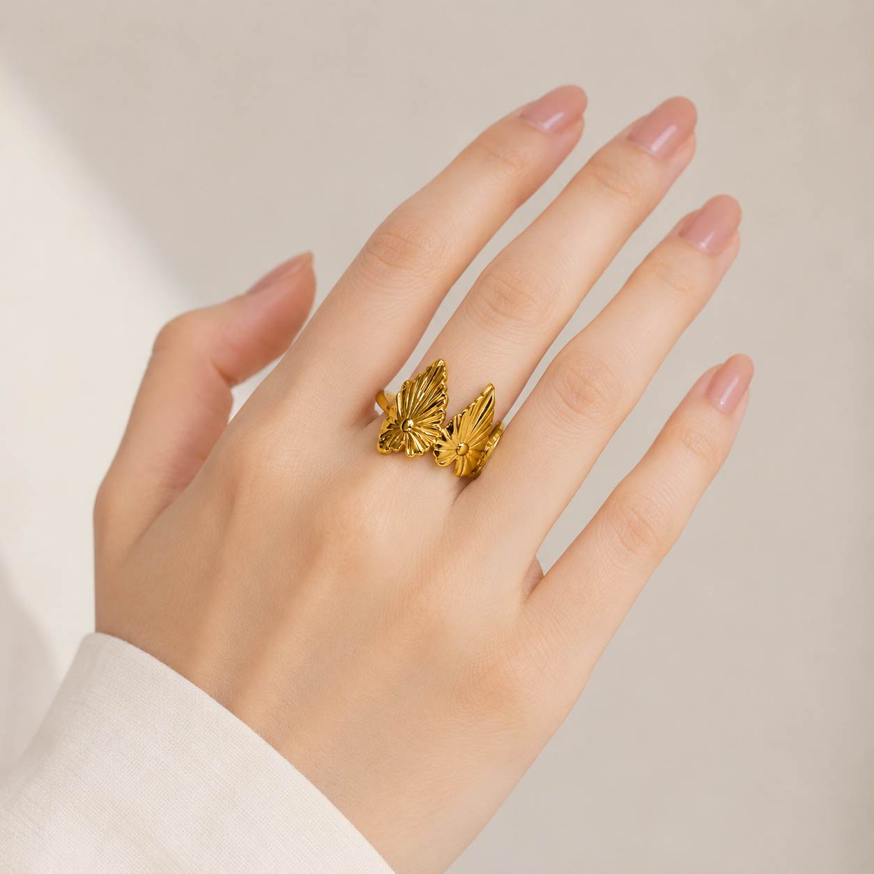 Korean Gold Leaf Adjustable Ring for Women | Elegant Botanical Open Golden  Ring | Minimalist Nature Inspired Fashion Jewelry | Adjustable Finger Ring for Girls & Women