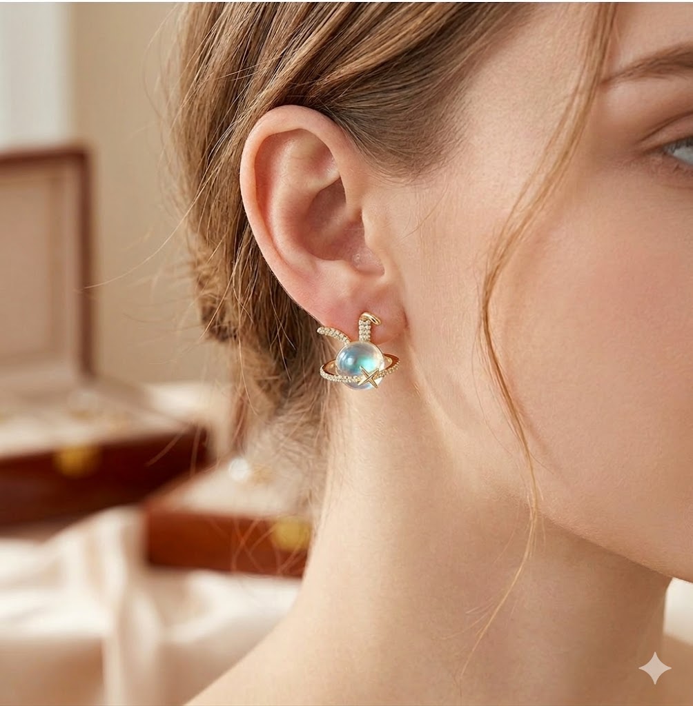 Korean Planet Pearl Stud Earrings for Women | Gold Plated Star Orbit Pearl Earrings | Trendy Korean Designer Earrings | Cute Elegant Jewelry for Girls & Women