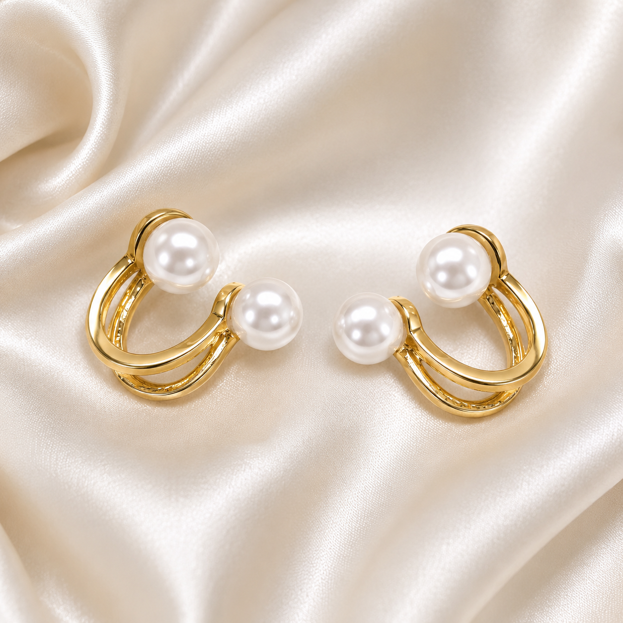FASSION Korean Double Pearl Gold-Plated Earrings for Women | Elegant Luxury Pearl Stud Earrings | Trendy Korean Fashion Jewelry for