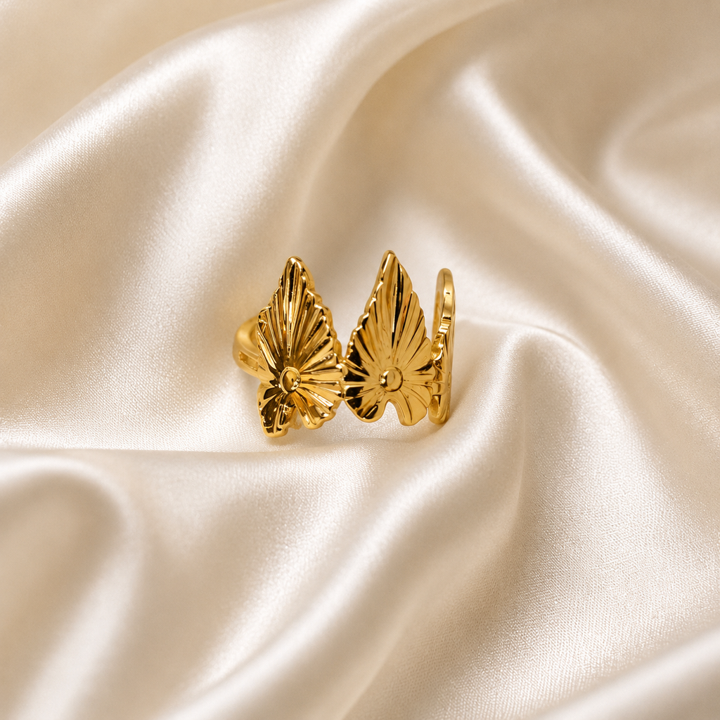 Korean Gold Leaf Adjustable Ring for Women | Elegant Botanical Open Golden  Ring | Minimalist Nature Inspired Fashion Jewelry | Adjustable Finger Ring for Girls & Women