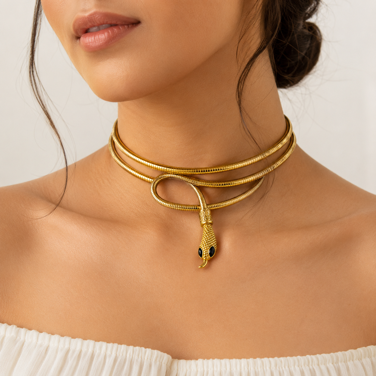 Fasssions 2-in-1 Twistable Golden Snake Choker Necklace & Wrap Bracelet – Adjustable Premium Statement Jewelry