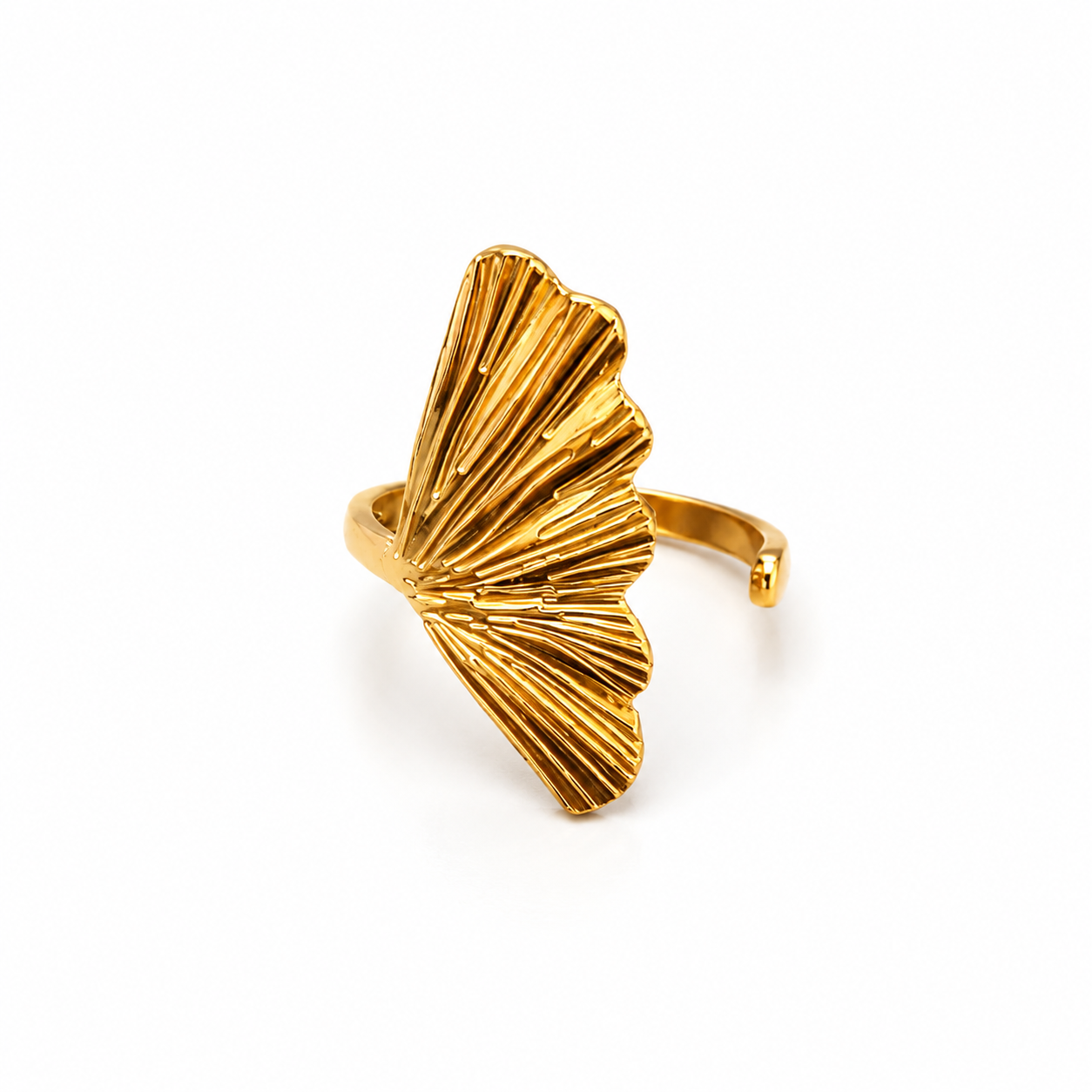 Korean Style Stainless Steel Gold Plated Adjustable Leaf Ring for Women | Trendy Statement Finger Ring | Anti Tarnish Fashion Jewelry