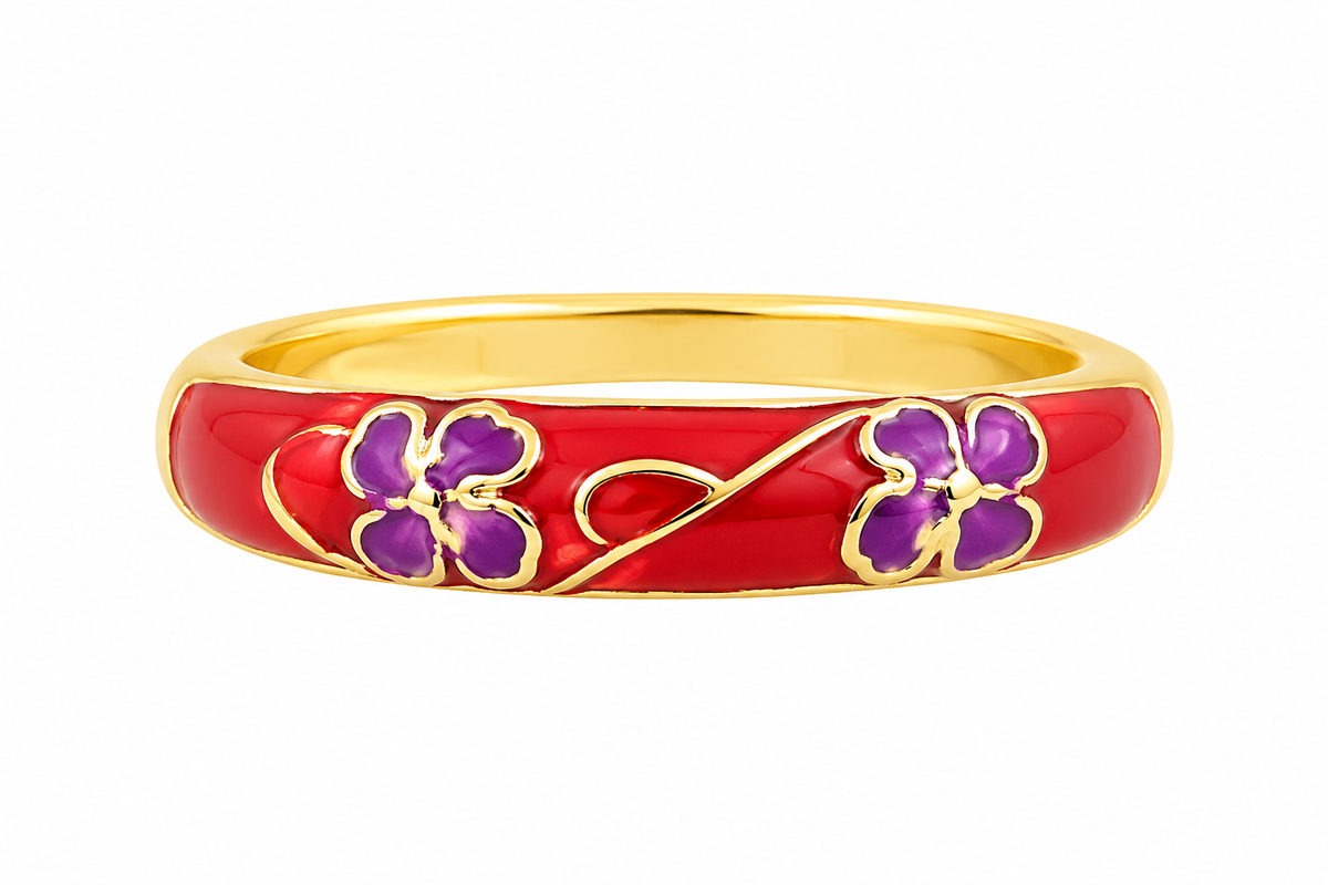 Women’s Gold Tone Red & Purple Enamel adjustable Meenakari Ring