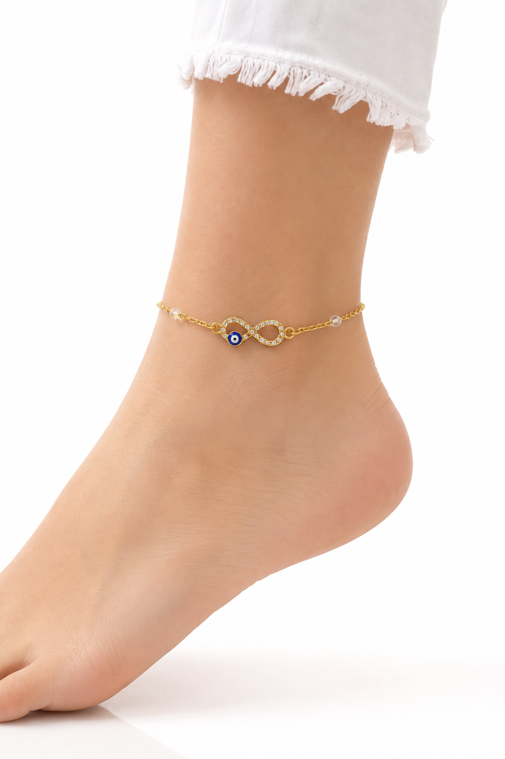 Women's Gold Plated Infinity Evil Eye Anklet | Adjustable CZ Crystal Ankle Bracelet | Minimalist Lucky Charm Anklet for Girls & Women