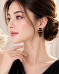 FASSION Korean Black Enamel Statement Earrings for Women | Gold-Plated Geometric Drop Earrings | Luxury Fashion Jewelry