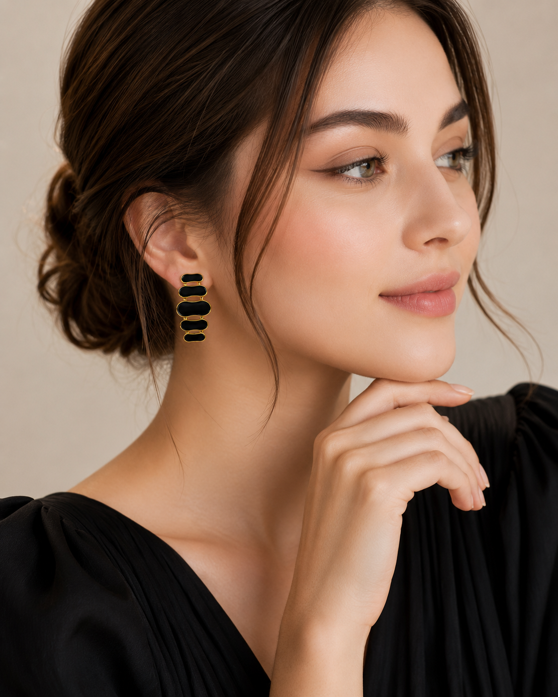 FASSION Korean Black Enamel Statement Earrings for Women | Gold-Plated Geometric Drop Earrings | Luxury Fashion Jewelry