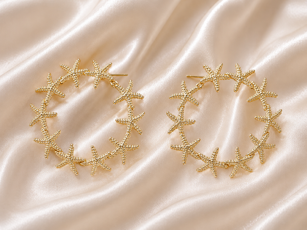 Korean Starfish Hoop Earrings for Women | Gold-Plated Ocean-Inspired Statement Hoop Earrings | Beach Style Fashion Jewelry | Trendy Korean Earrings