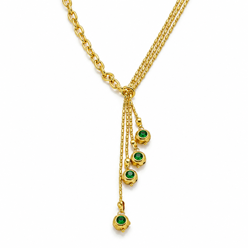 Fasssions Gold-Plated Multi-Layer Tassel Pendant Necklace for Women | CZ Drop Chain Statement Necklace | Elegant Party, Wedding & Daily Wear Fashion Jewelry