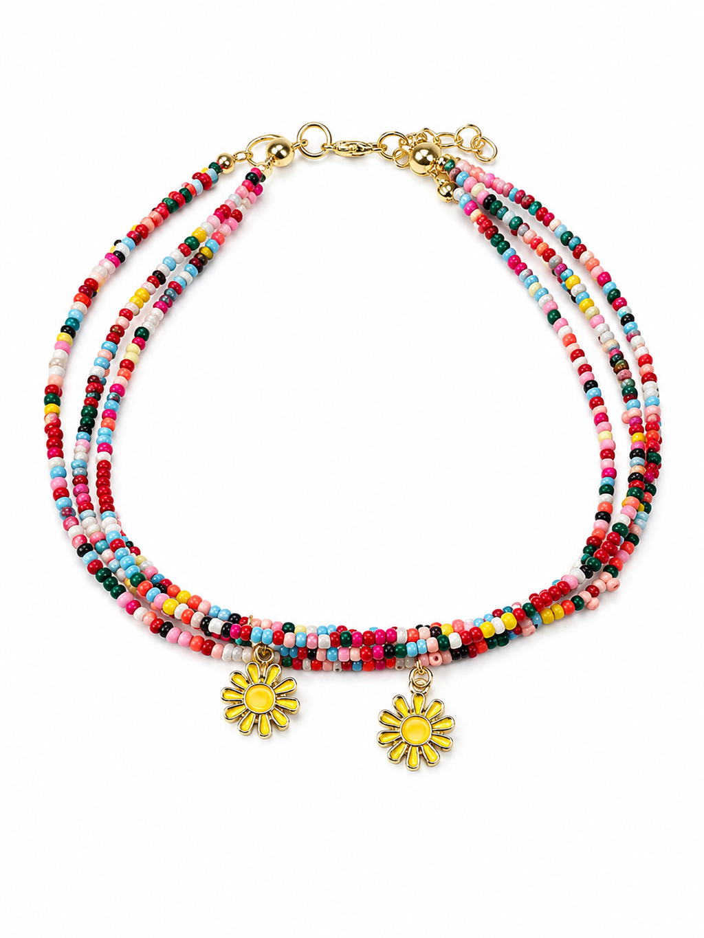 Colorful Beaded Daisy Charm Anklet – Handmade Boho Multicolor Seed Bead Adjustable Ankle Bracelet for Women