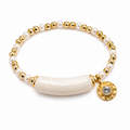 Fasssions Pearl Beaded Bracelet for Women | Gold-Tone Beads with White Pearl & Elegant Charm