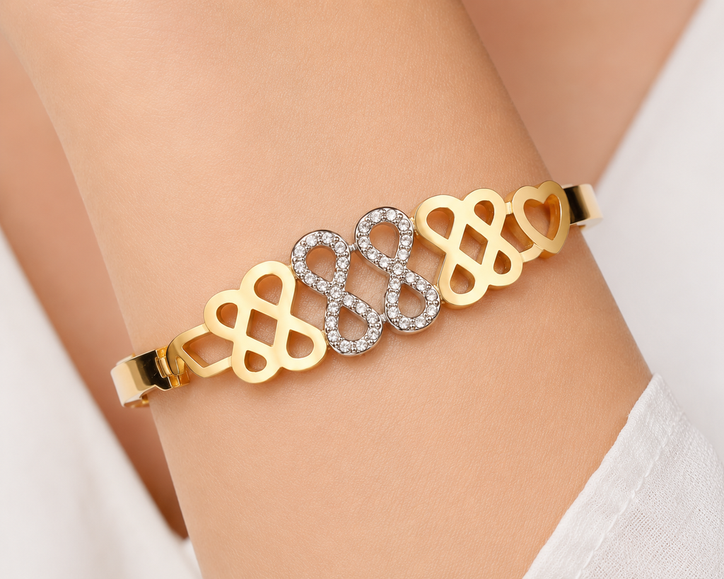 Fasssions Gold-Tone Infinity Heart Bracelet for Women | Elegant Silver & Gold Finish Fashion Bracelet