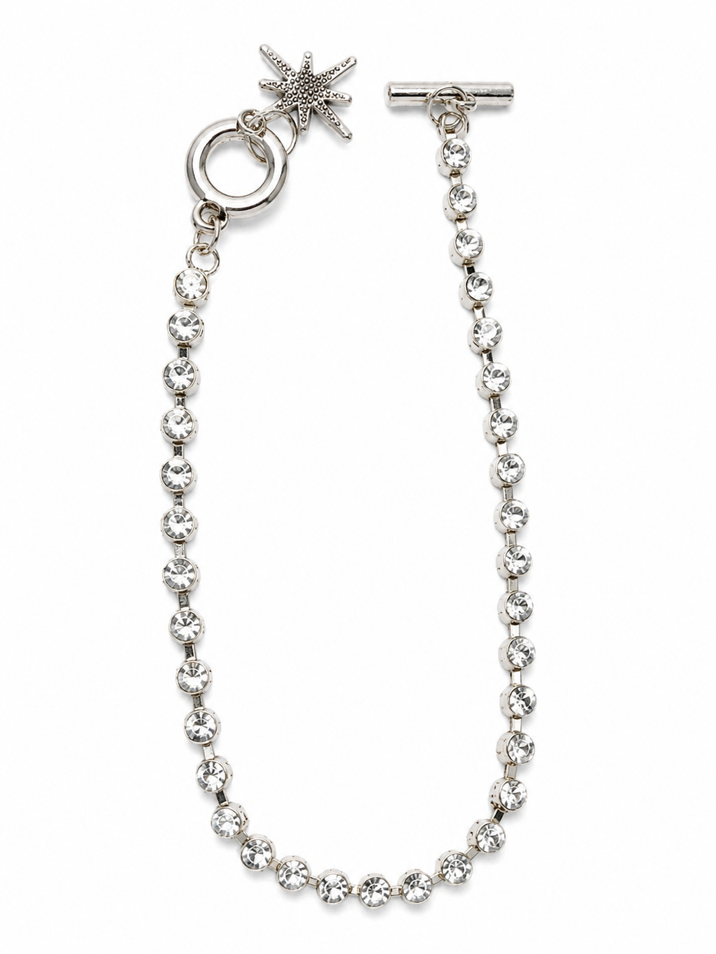 Silver Rhinestone Chain Anklet with Star Charm & Toggle Clasp – Fashion Crystal Ankle Bracelet for Women