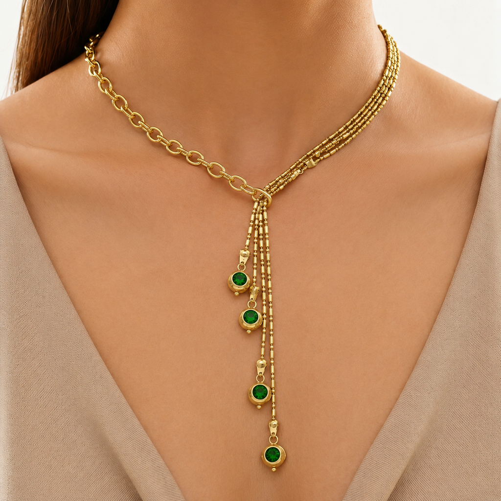 Fasssions Gold-Plated Multi-Layer Tassel Pendant Necklace for Women | CZ Drop Chain Statement Necklace | Elegant Party, Wedding & Daily Wear Fashion Jewelry