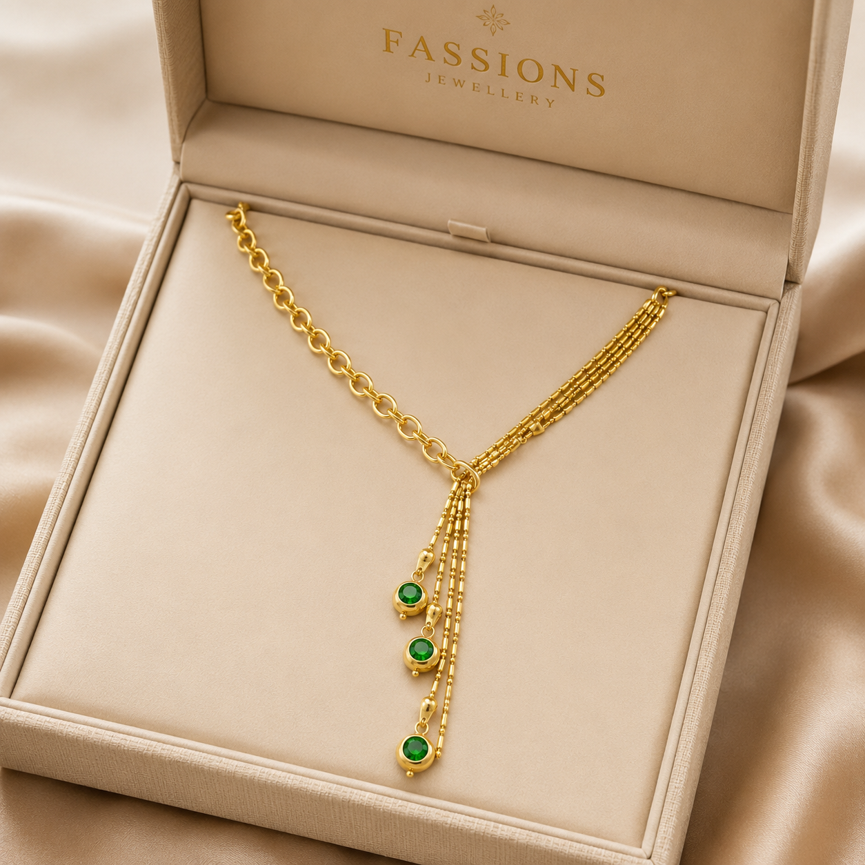 Fasssions Gold-Plated Multi-Layer Tassel Pendant Necklace for Women | CZ Drop Chain Statement Necklace | Elegant Party, Wedding & Daily Wear Fashion Jewelry