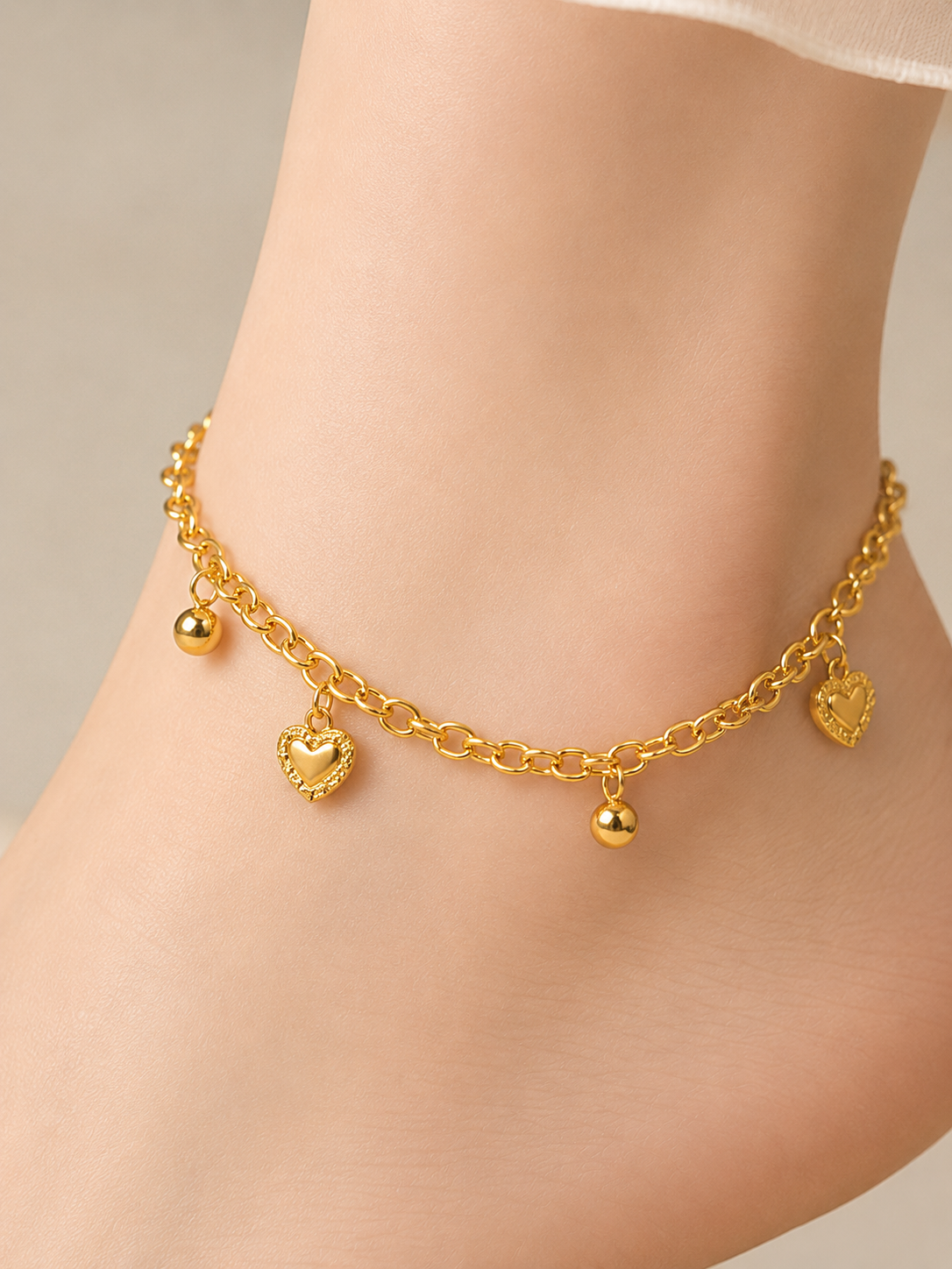 Gold Heart Charm Anklet for Women | Double Chain Heart Dangle Anklet | Adjustable Gold-Tone Ankle Bracelet | Minimalist Fashion Foot Jewelry