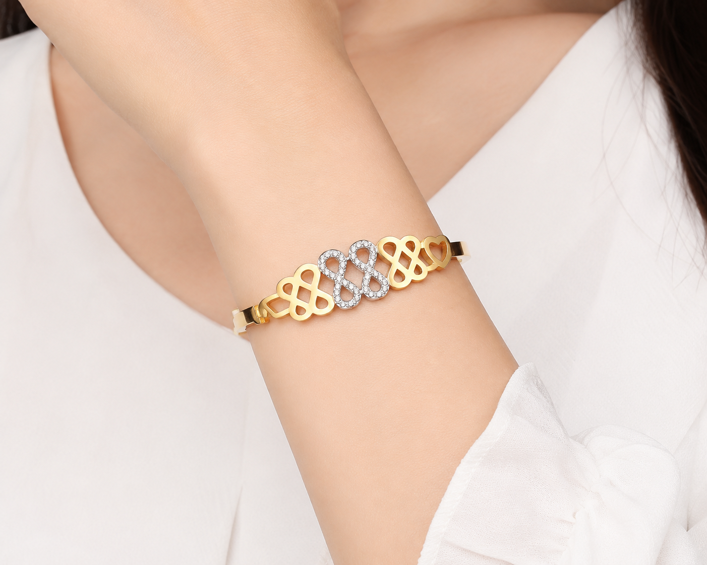 Fasssions Gold-Tone Infinity Heart Bracelet for Women | Elegant Silver & Gold Finish Fashion Bracelet