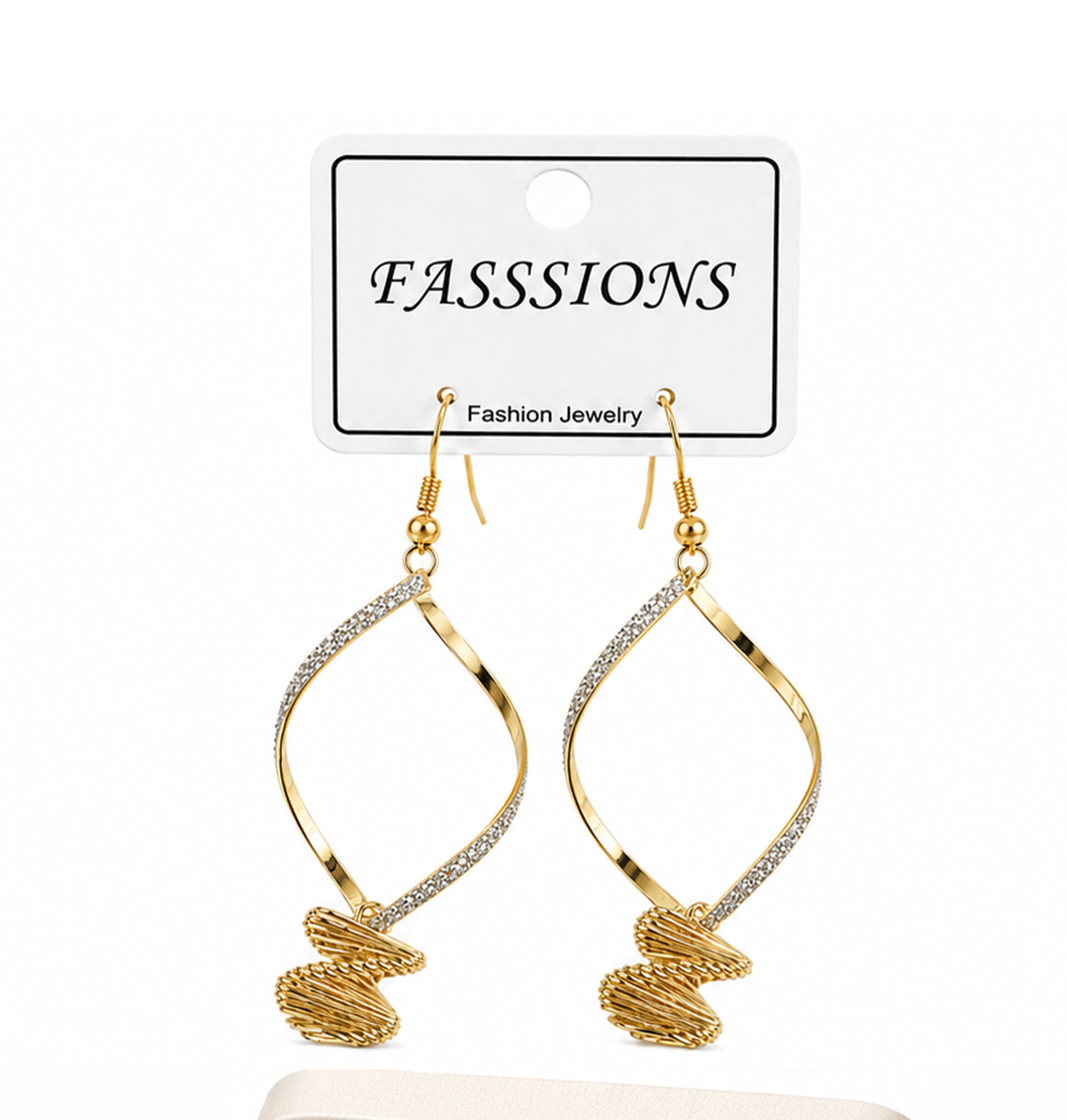 FASSSIONS Korean Style Gold-Plated Geometric Dangle Earrings for Women | Elegant Rhinestone Drop Earrings | Lightweight Fashion Jewelry