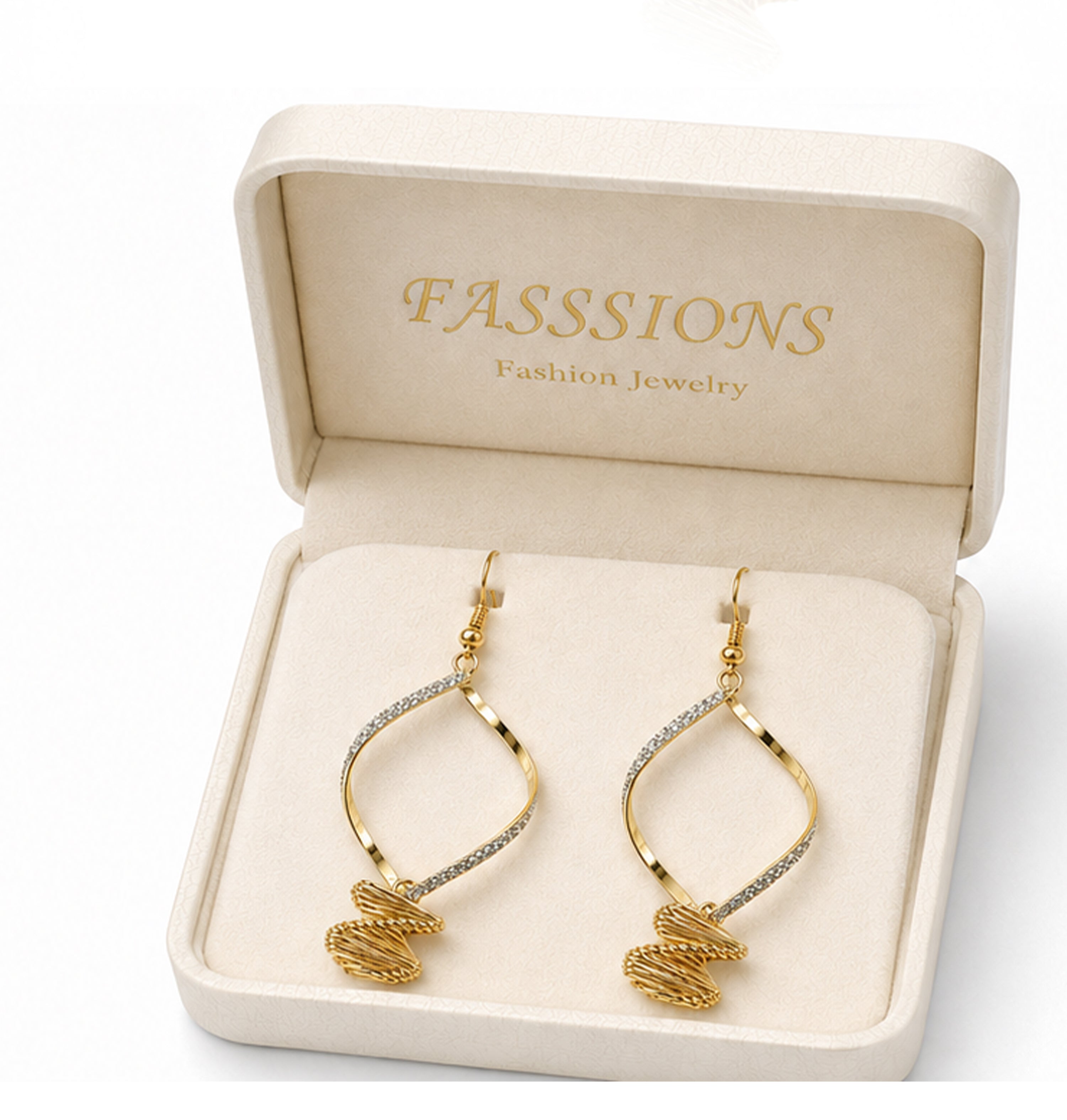 FASSSIONS Korean Style Gold-Plated Geometric Dangle Earrings for Women | Elegant Rhinestone Drop Earrings | Lightweight Fashion Jewelry